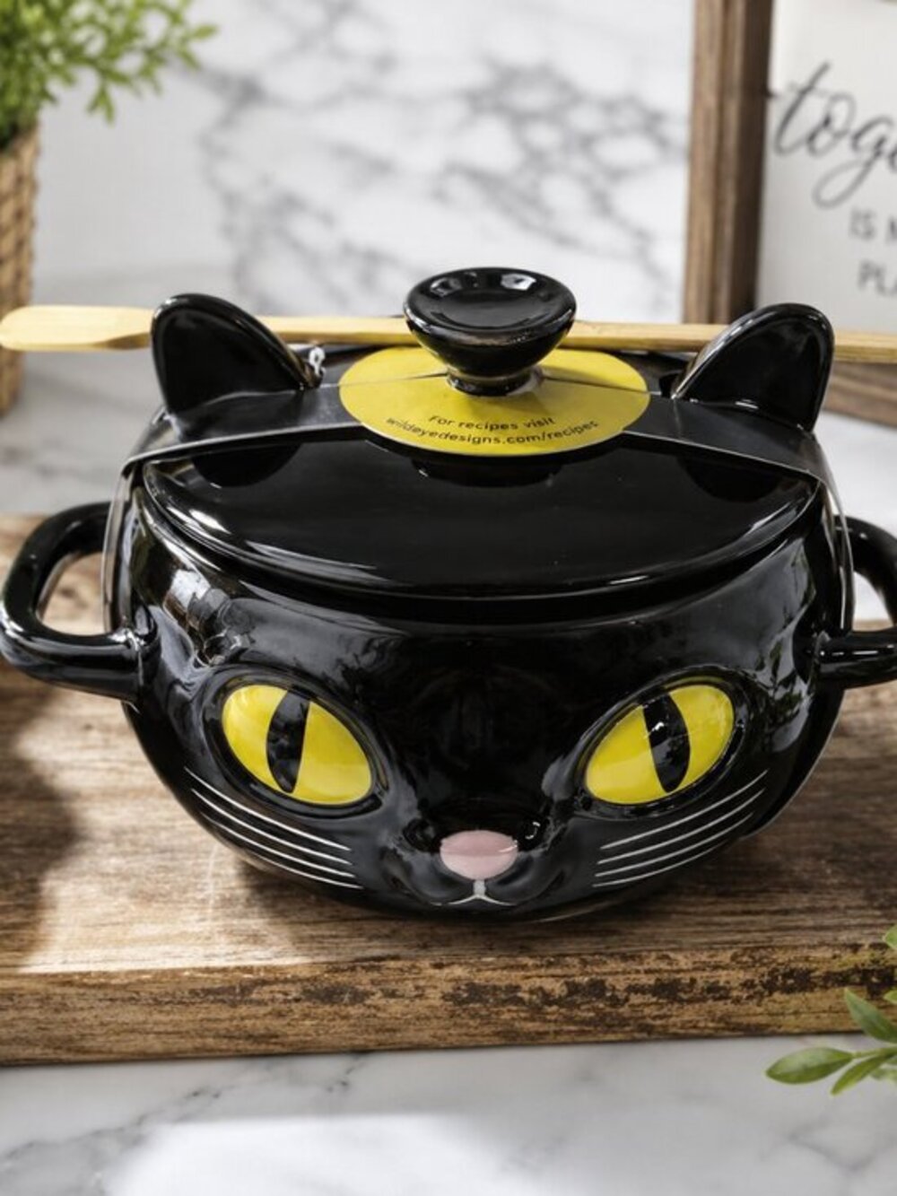 Wild Eye Designs Black Cat Brie Cheese Baker Halloween Ceramic NWT